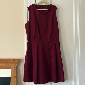 GAP Burgundy Cotton, V-Neck, Pleated, Sleeveless Dress
